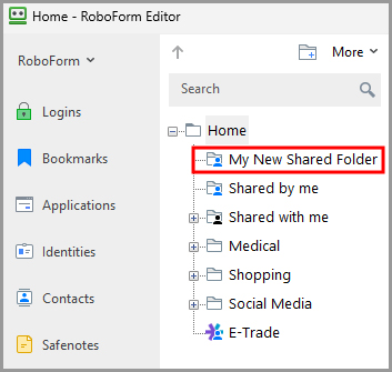 showing the newly created shared folder.